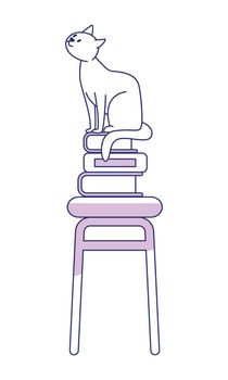 Cat sitting on pile of books semi flat color vector element