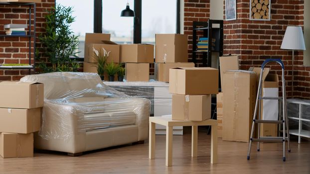 Empty household space with cardboard boxes used for relocation
