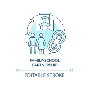 Family-school partnership turquoise concept icon