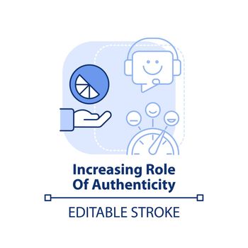Increasing role of authenticity light blue concept icon