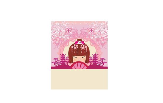 asian girl holding traditional fan - abstract card