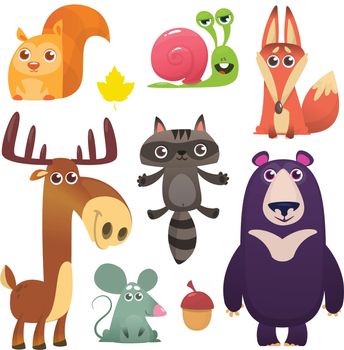 Cartoon forest animal characters. Wild cartoon cute animals set