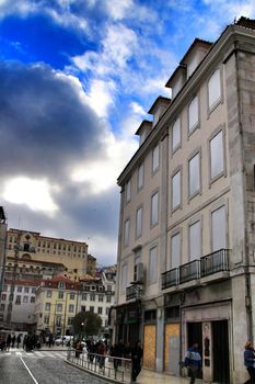 Old colorful and majestic houses in streets of Lisbon