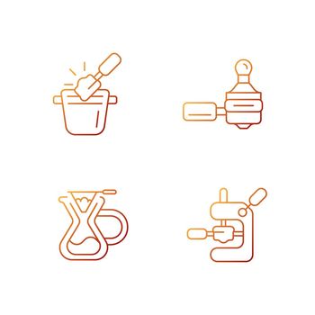 Coffee shop tools gradient linear vector icons set