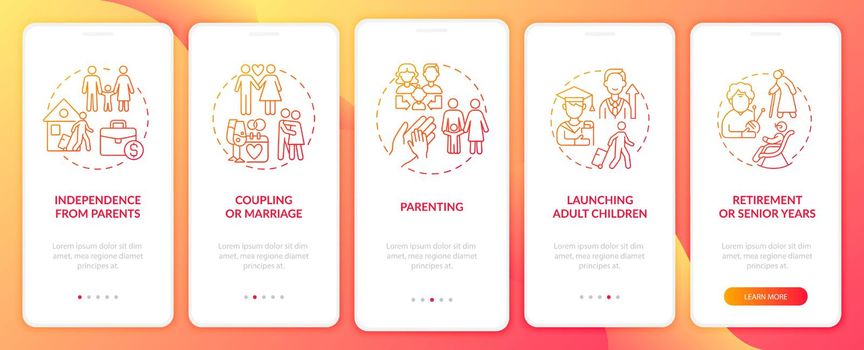 Launching adult children onboarding mobile app page screen