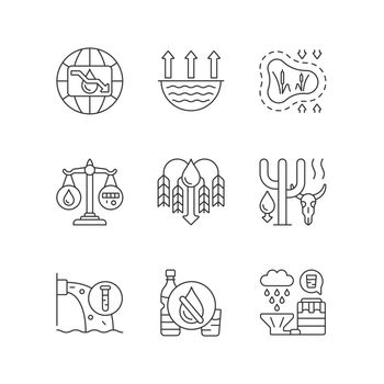 Water resources lacking linear icons set