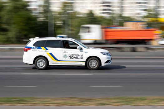 Ukraine, Kyiv - 24 September 2020: Kyiv Patrol Police car moving on the street