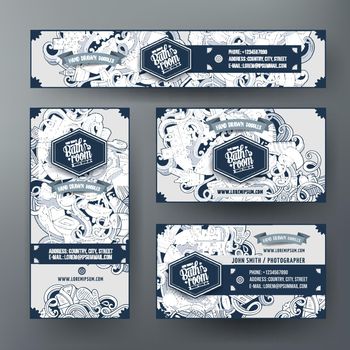 Corporate Identity vector templates set design with doodles Bathroom theme