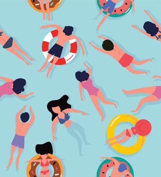 Top view People Swimming  seamless pattern background