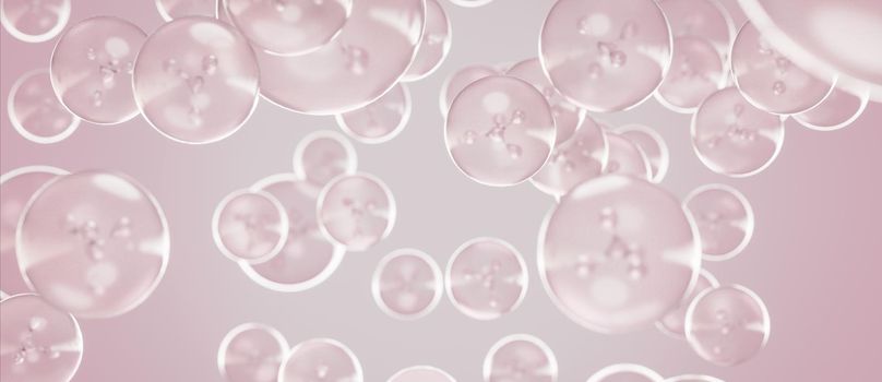 Cosmetics Molecules Serum Collagen Liquid bubble, Molecule inside Liquid Bubble on water background, 3d rendering