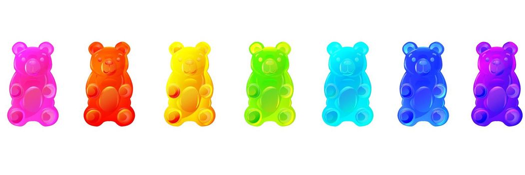 Bright colorful gummy bear jelly candy. Yummy sweet realistic vector isolated illustration.