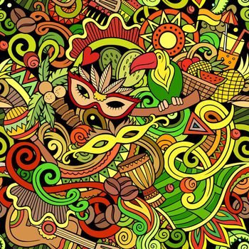 Cartoon doodles Brazil seamless pattern.