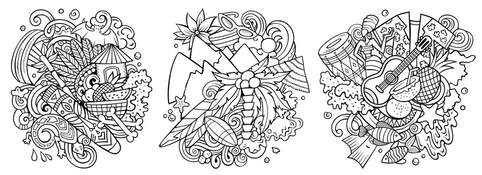 Figi cartoon vector doodle designs set.