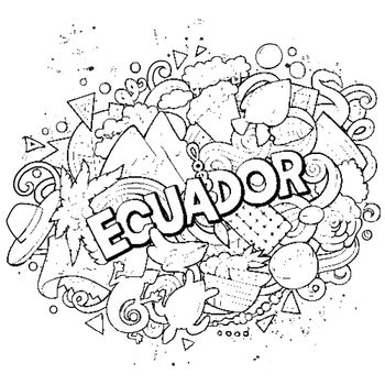 Ecuador hand drawn cartoon doodles illustration. Funny design.