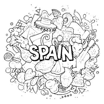 Spain hand drawn cartoon doodle illustration. Funny Spanish design