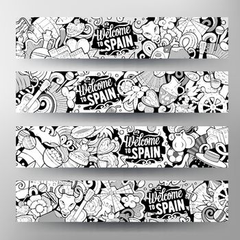Cartoon cute vector doodles Spain banners