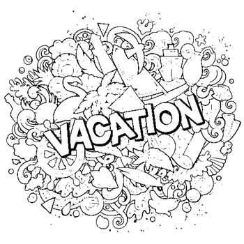 Vacation hand drawn cartoon doodles illustration. Funny seasonal design.