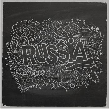 Russia Vector hand lettering and doodles elements chalkboard bac