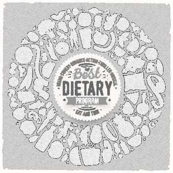 Set of vector cartoon doodle Diet food objects