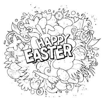 Happy Easter hand drawn cartoon doodles illustration.
