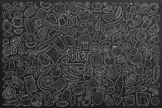 Vector doodles cartoon set of Diet food objects and elements