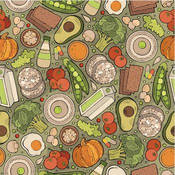 Cartoon hand-drawn Diet food seamless pattern