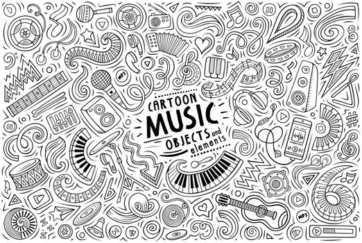Vector doodles cartoon set of Music objects