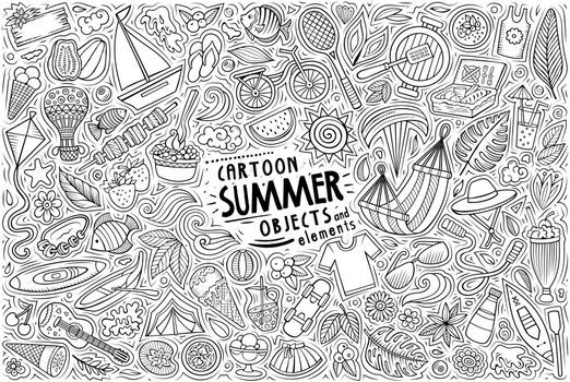Vector doodle cartoon set of Summer theme objects and symbols