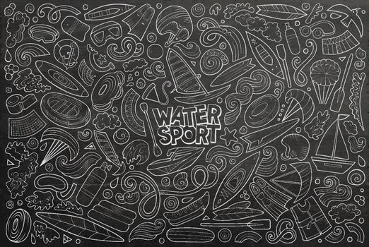 Vector doodle cartoon set of Water sport objects and symbols
