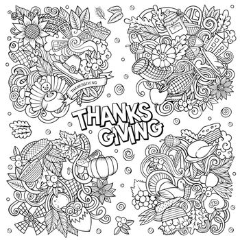 Cartoon vector doodles Happy Thanksgiving Day illustration