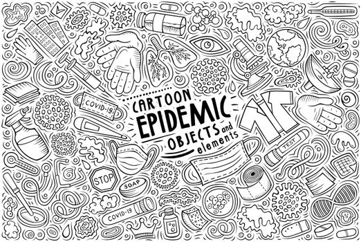 Doodle cartoon set of Epidemic theme objects