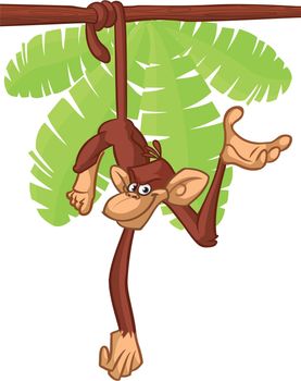 Funny cartoon chimpanzee monkey hanging down the tree