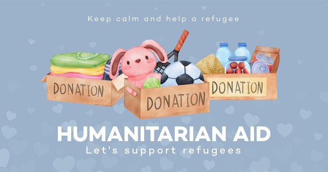 Facebook template with humanitary aid refugees concept,watercolor