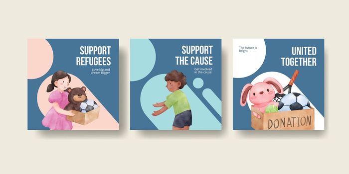 Banner template with humanitary aid refugees concept,watercolor