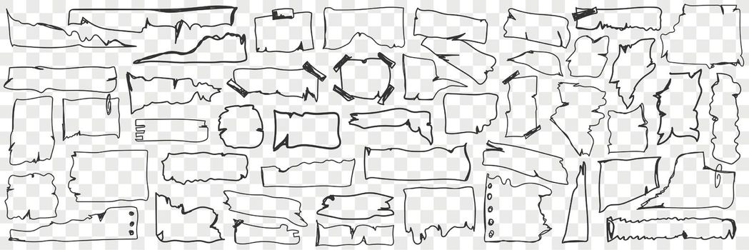 Various paper parchment doodle set