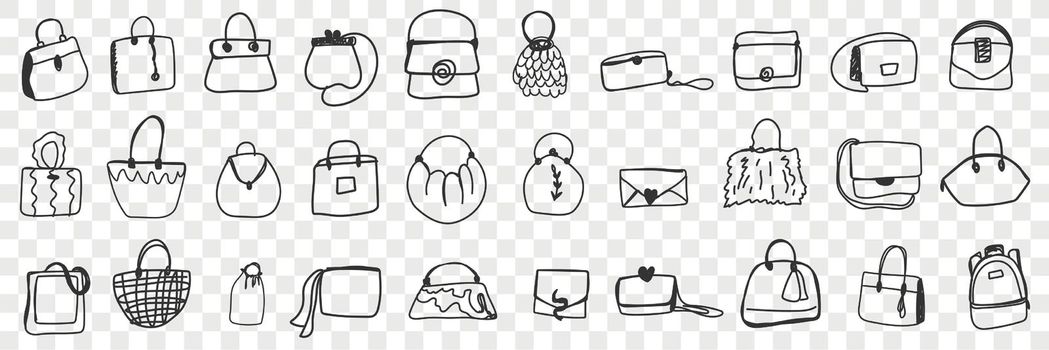 Various feminine bags doodle set