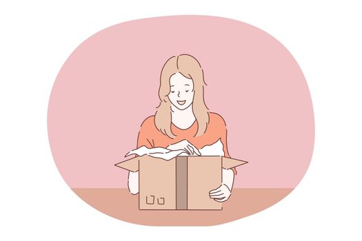 Parcel, order delivery, holiday present in box concept
