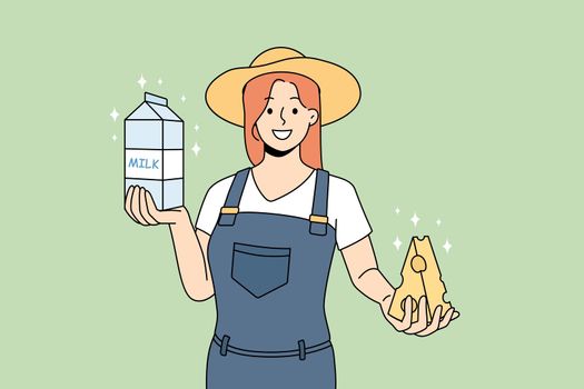 Female farmer offer organic dairy products