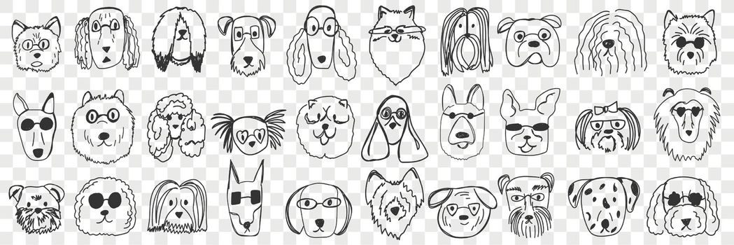 Funny dogs faces doodle set