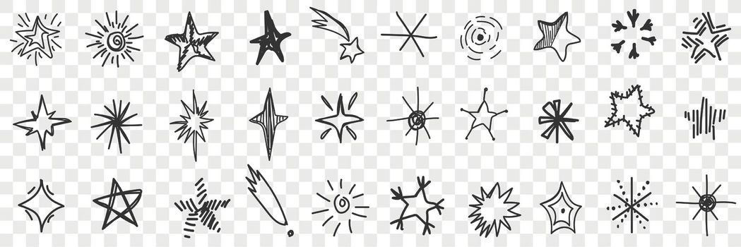Stars hand drawn doodle set
