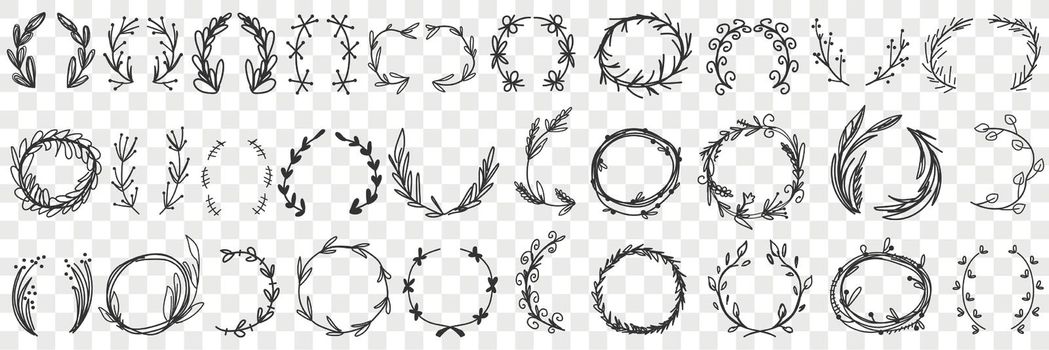Floral decorative wreath doodle set