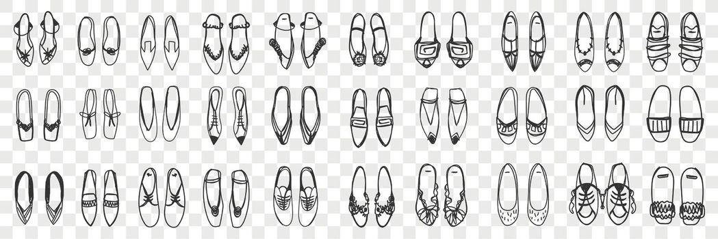 Pairs of feminine shoes doodle set