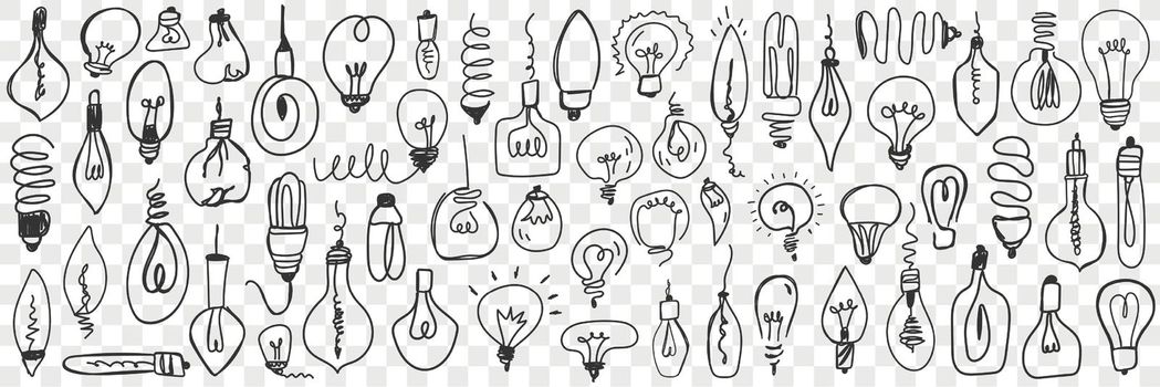 Various electrical lamps doodle set