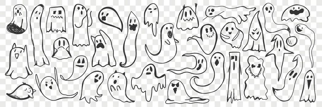 Ghost hand drawn doodle set