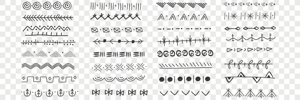 Vintage lines and symbols hand drawn doodle set