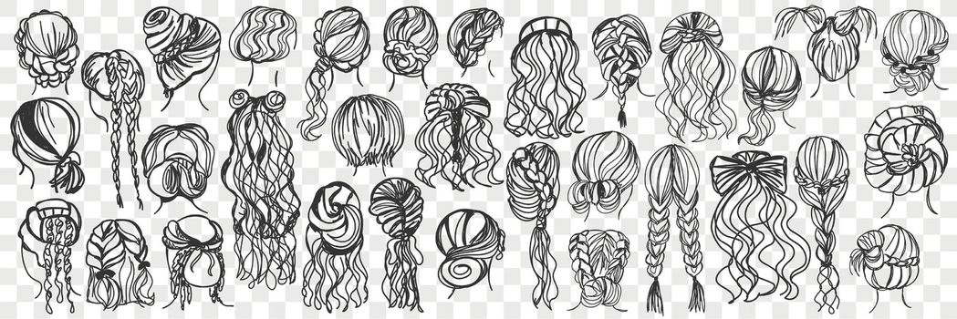Female hairstyle hand drawn doodle set