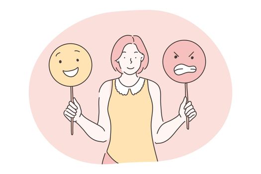 Emotions, emoji, different facial expressions concept