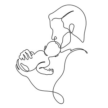 father and baby in a warm hug line art vector illustration