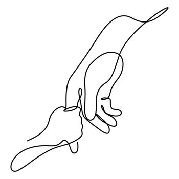 ne line drawing of adult and young palm hand holding
