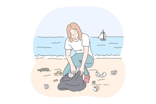 Collecting garbage, saving ecosystem, environment cleaning volunteer concept